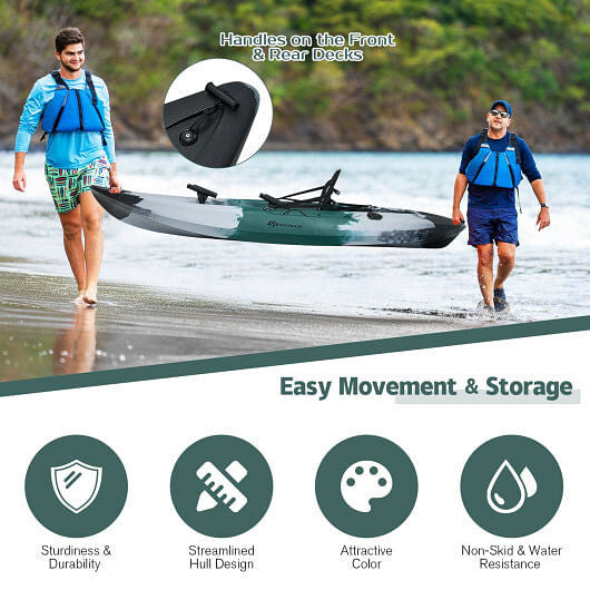 Sit-on-Top Fishing Kayak Boat With Fishing Rod Holders and Paddle-Gray - PW PitStop