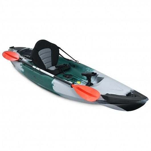 Sit-on-Top Fishing Kayak Boat With Fishing Rod Holders and Paddle-Gray - PW PitStop