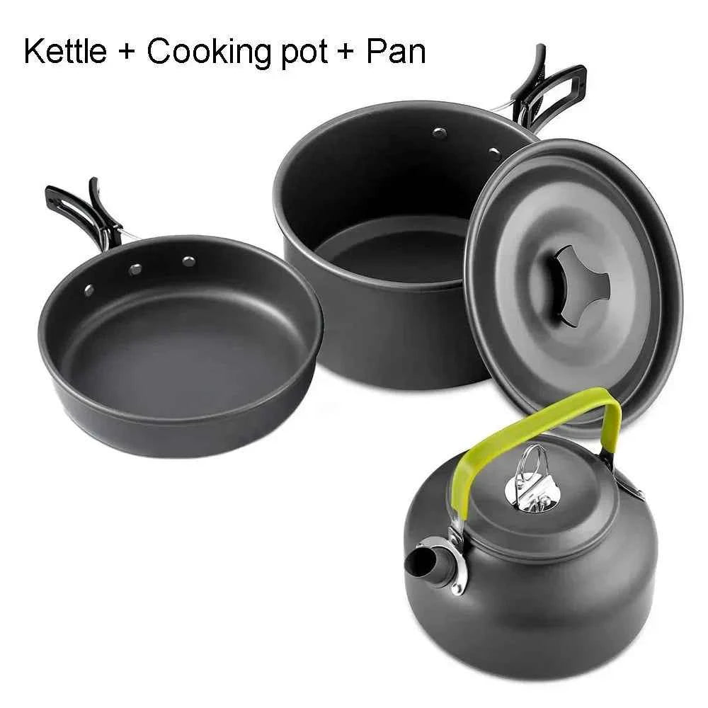 Complete Camping Kitchen Cookware Tableware & Teapot for 2-3