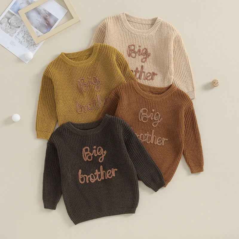 Cotton Knitted Sweater with "Big Brother" embroidery