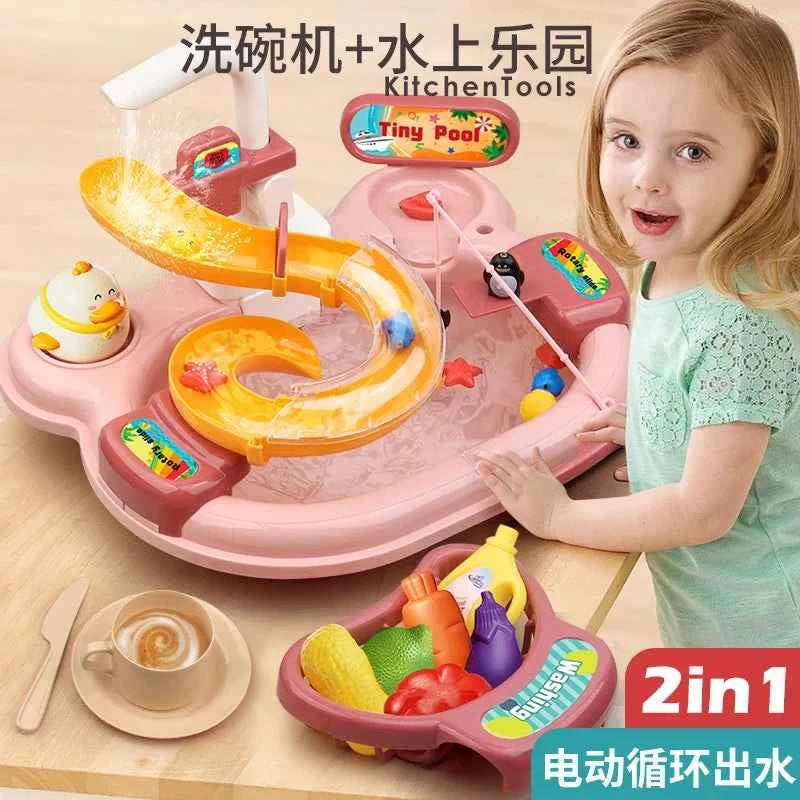 Toy Fishing at the Pool & wash the dishes! with lights and sounds for chidren