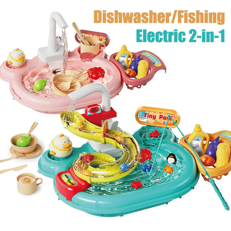 Toy Fishing at the Pool & wash the dishes! with lights and sounds for chidren