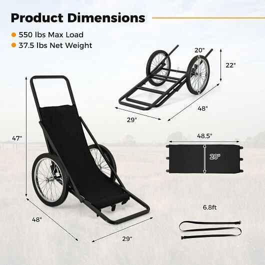 550 LBS Folding Deer Game Cart with Polyester Liner for Hunting