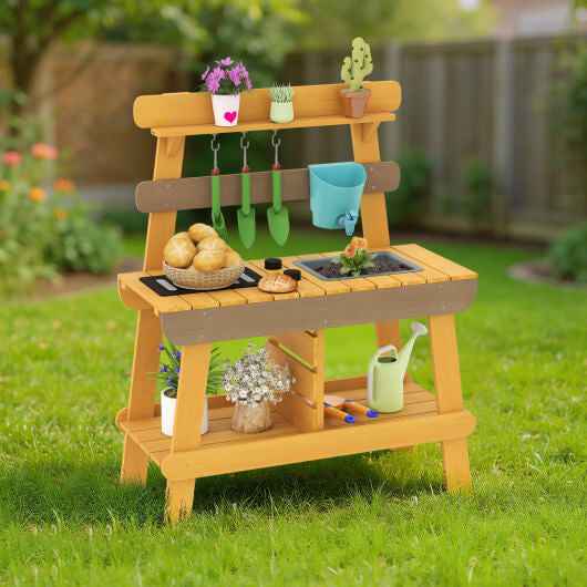 Outdoor Mud Kitchen for Kids Wooden Play Kitchen Toy for Boys Girls Aged 3-8-Yellow