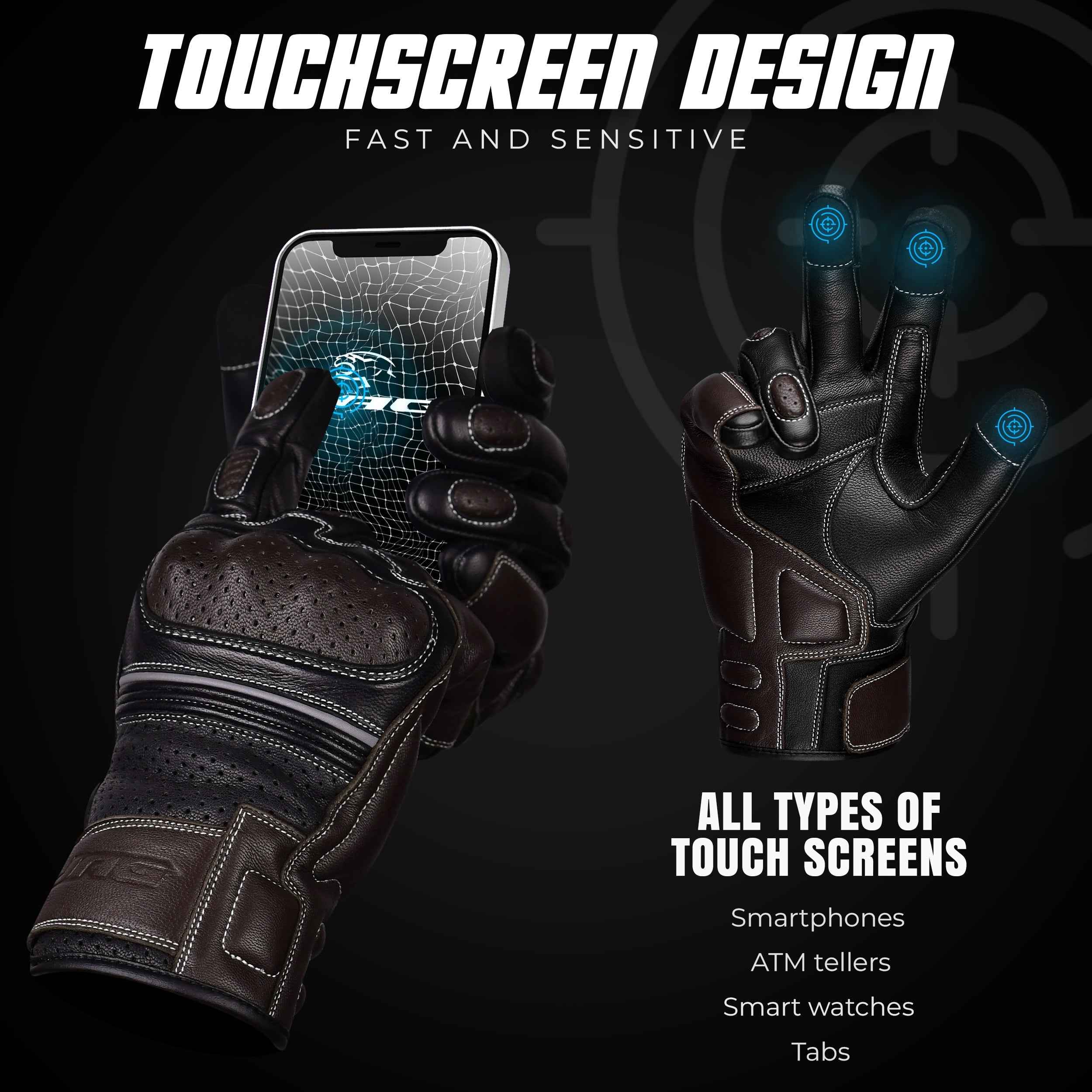 Ninja Leather Motorcycle Gloves with Black/Brown Knuckle Protection