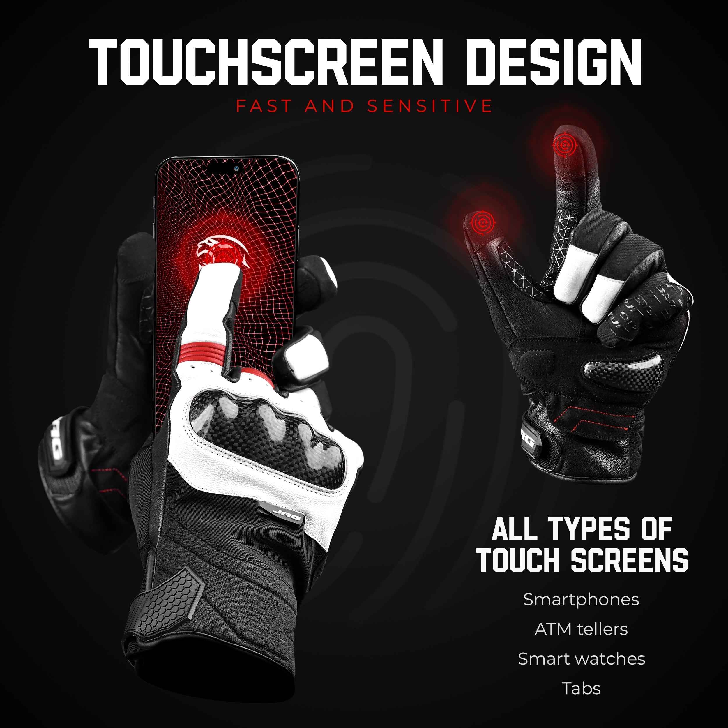Carbon X Leather Motorcycle Riding Gloves - Knuckle Protection