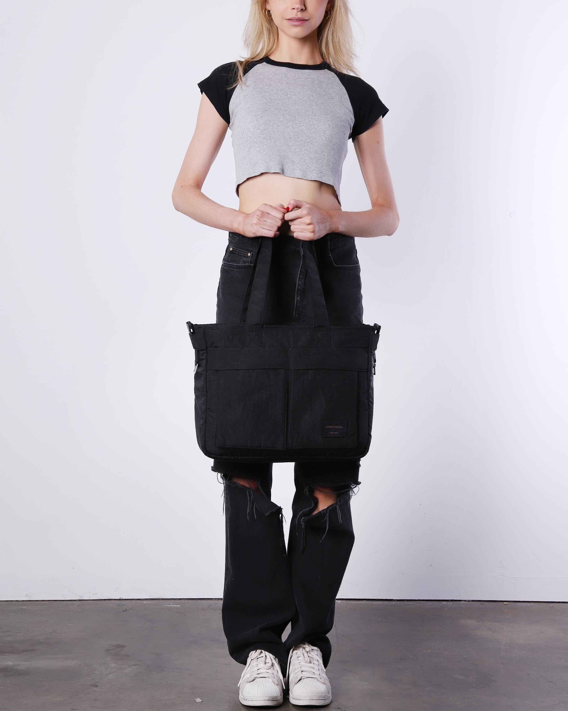 DOUBLE LAPTOP TOTE Crossbody Bag (Black)