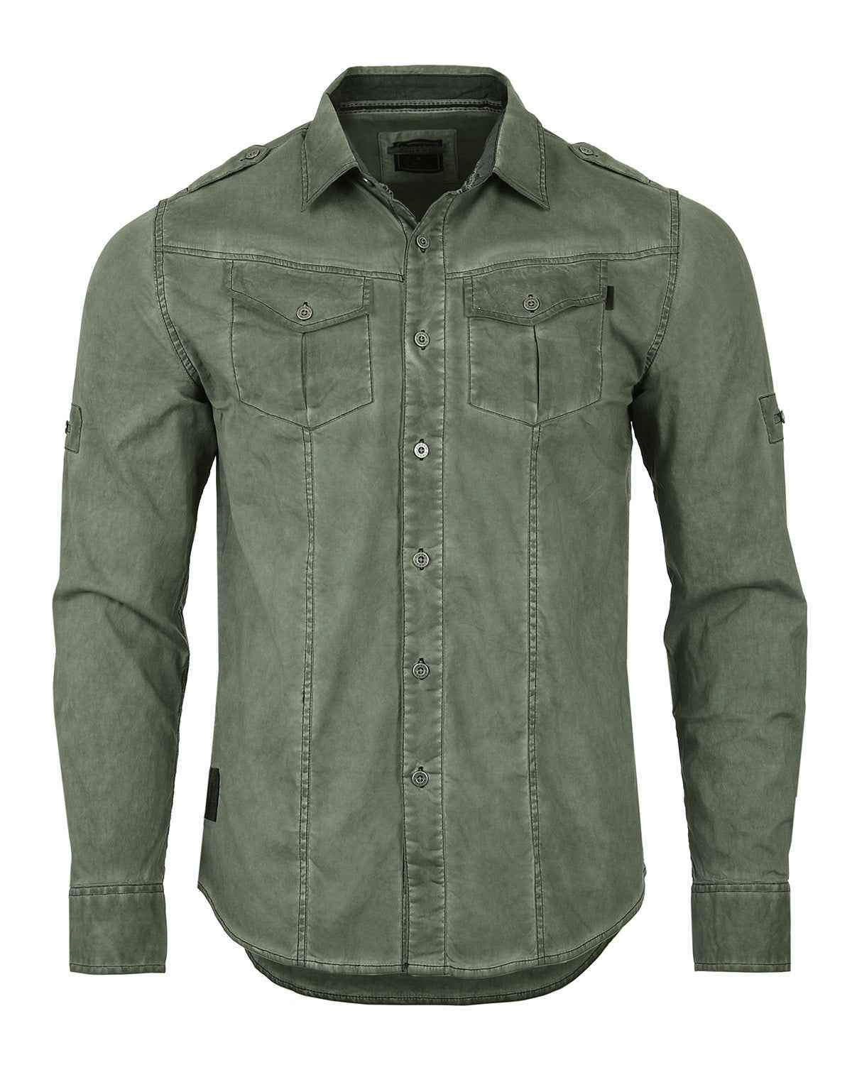 ZIMEGO Men's Stretch Roll-Up Sleeve Color Washed Vintage Rugged Fashion Button Shirts