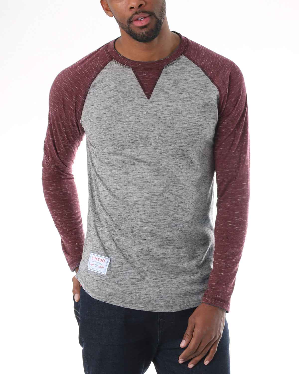 ZIMEGO Men Athletic Fit Baseball Retro Contrast Long Sleeve Raglan T-Shirt