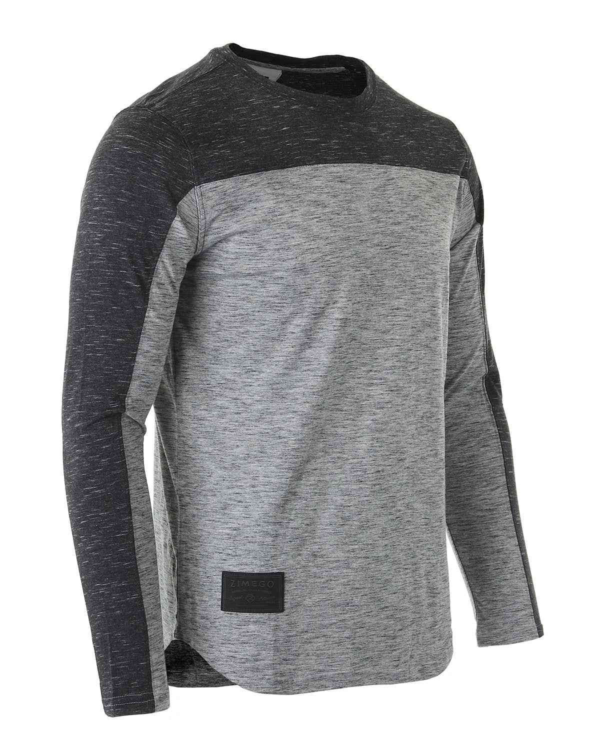 Athletic Color Block Long Sleeve Curved Hemline Casual Shirt (Grey/Black)