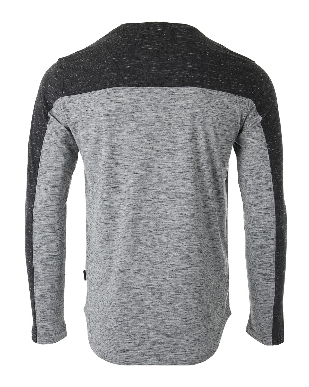 Athletic Color Block Long Sleeve Curved Hemline Casual Shirt (Grey/Black)