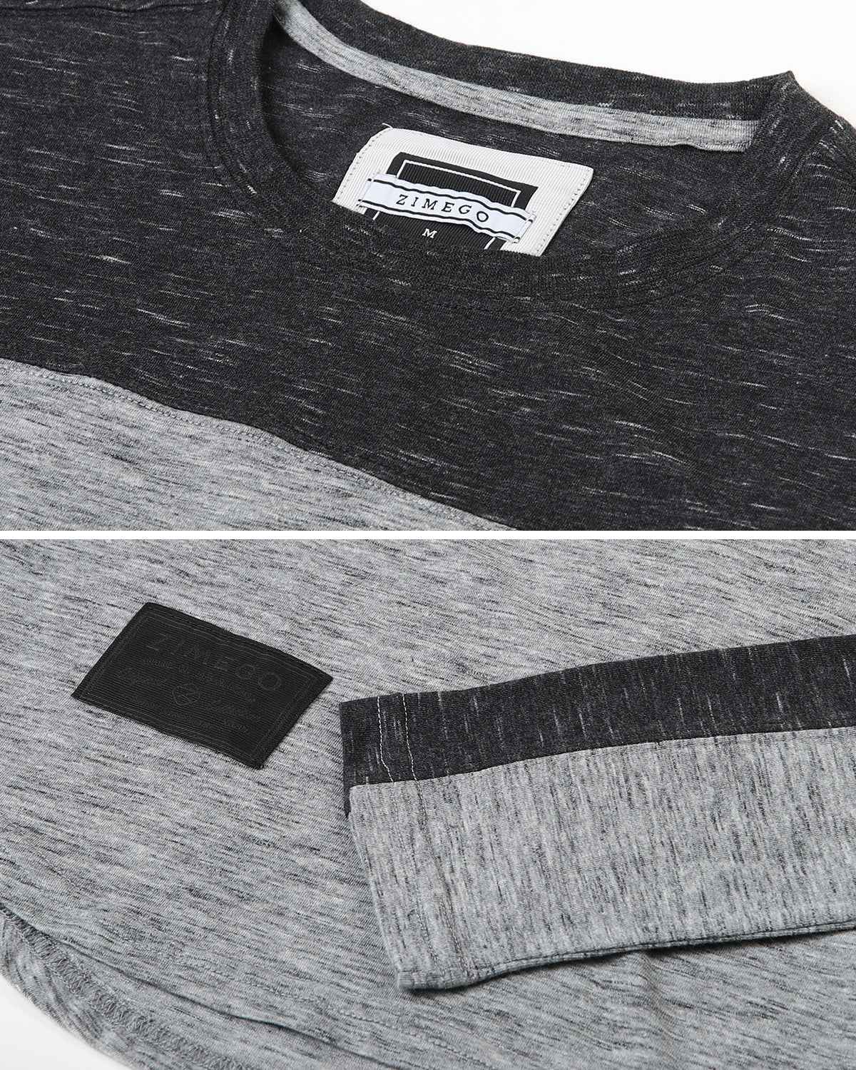 Athletic Color Block Long Sleeve Curved Hemline Casual Shirt (Grey/Black)