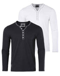 Stretch Long Sleeve Casual Button Henley Fashion Shirts Pack of 2