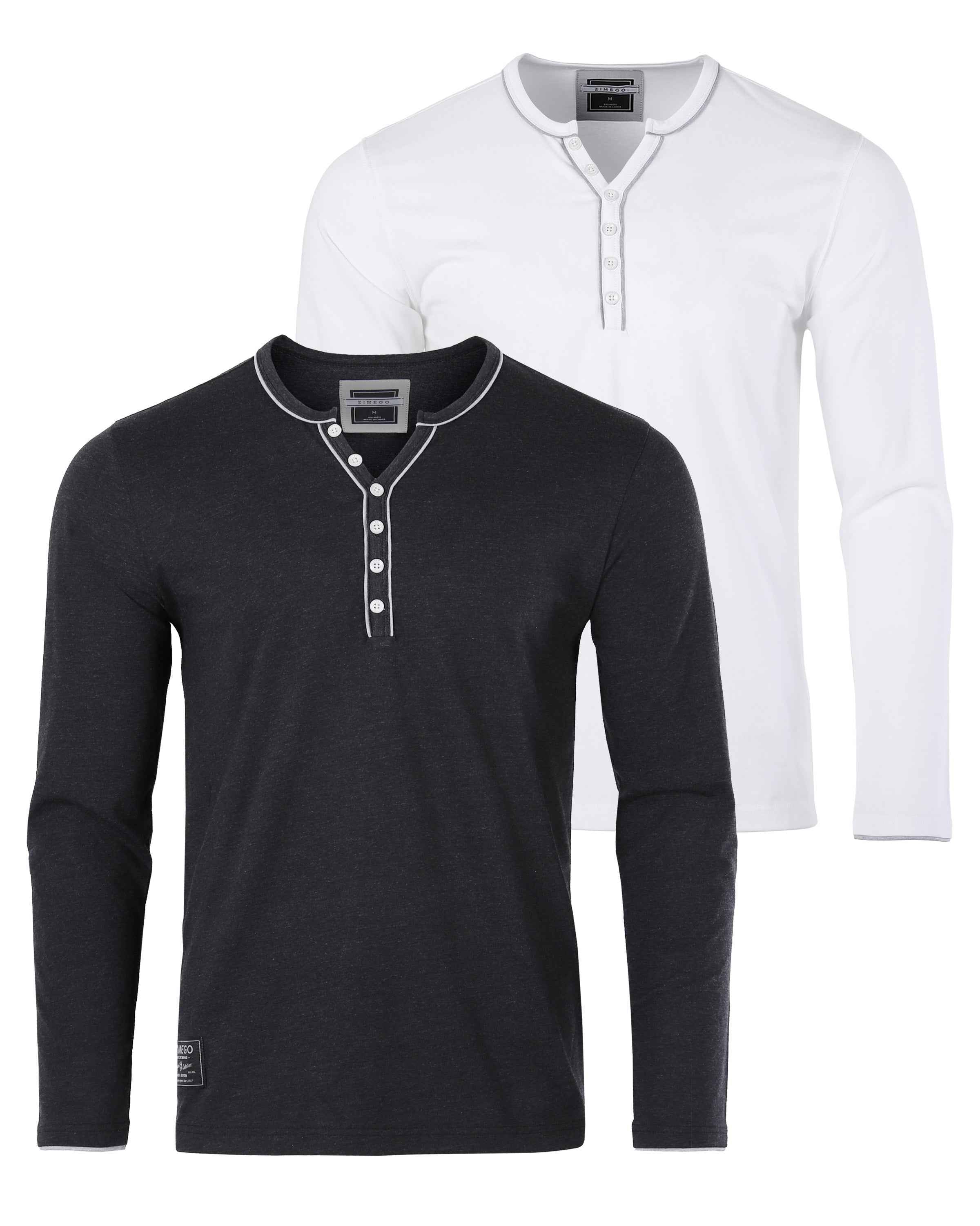 Stretch Long Sleeve Casual Button Henley Fashion Shirts Pack of 2