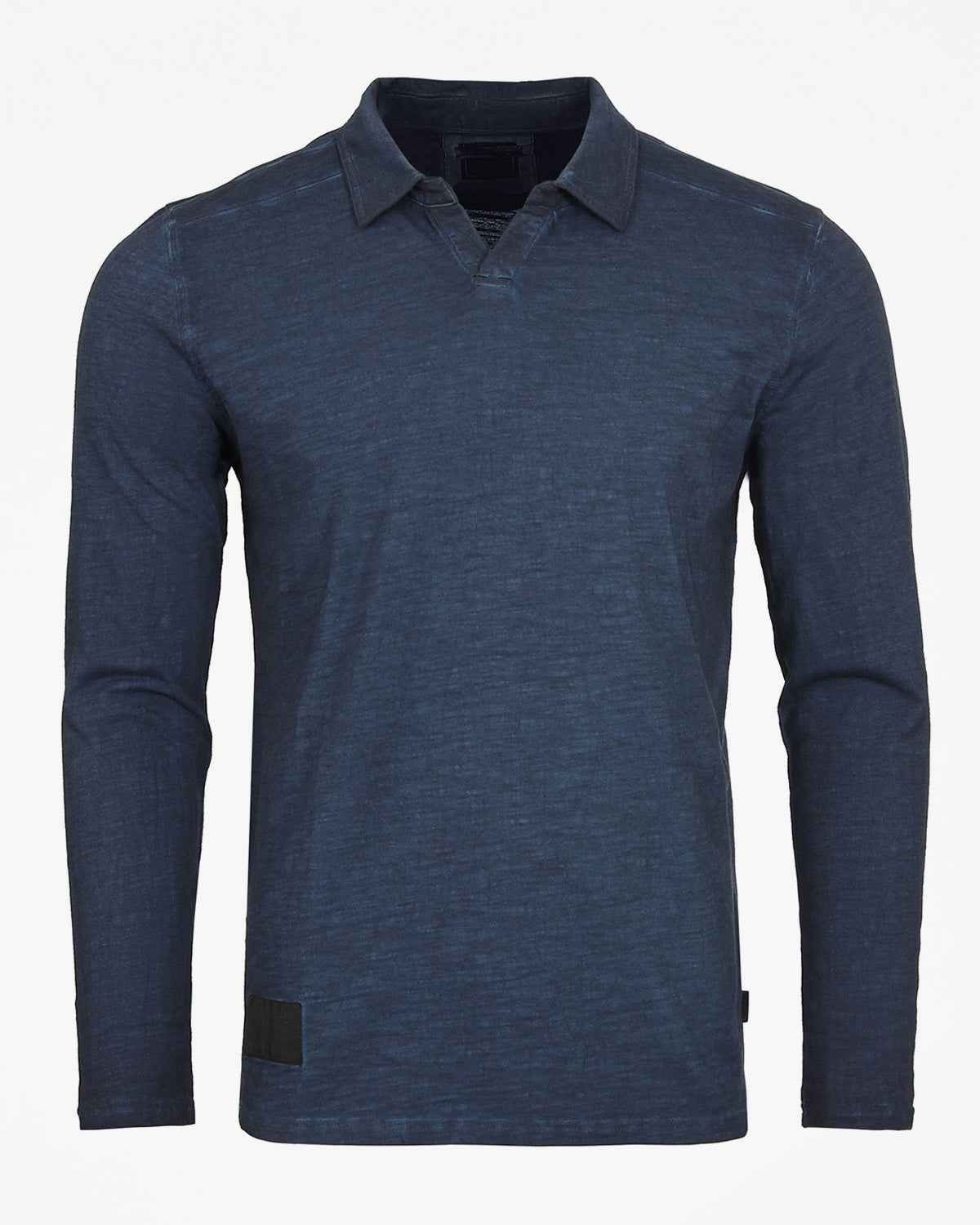 Long Sleeve Vintage Wash Henley Neck Polo Shirt