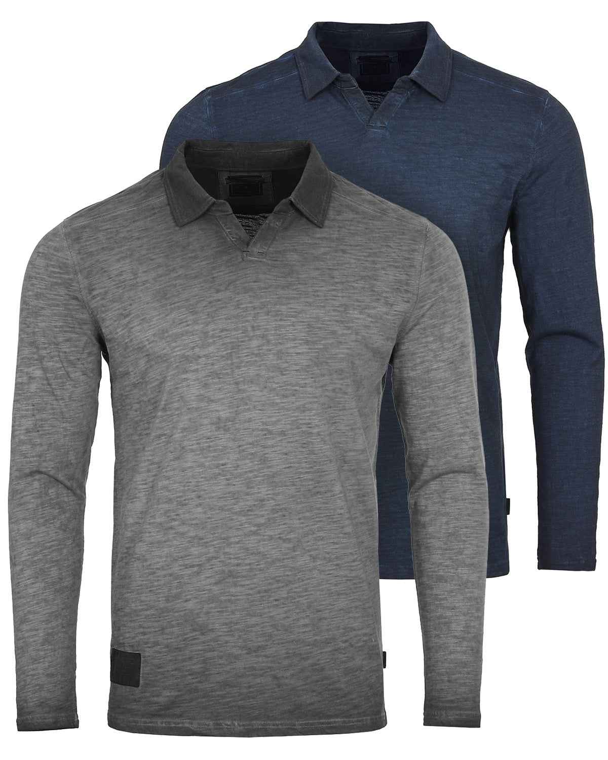 Long Sleeve Vintage Wash Henley Neck Polo Shirt
