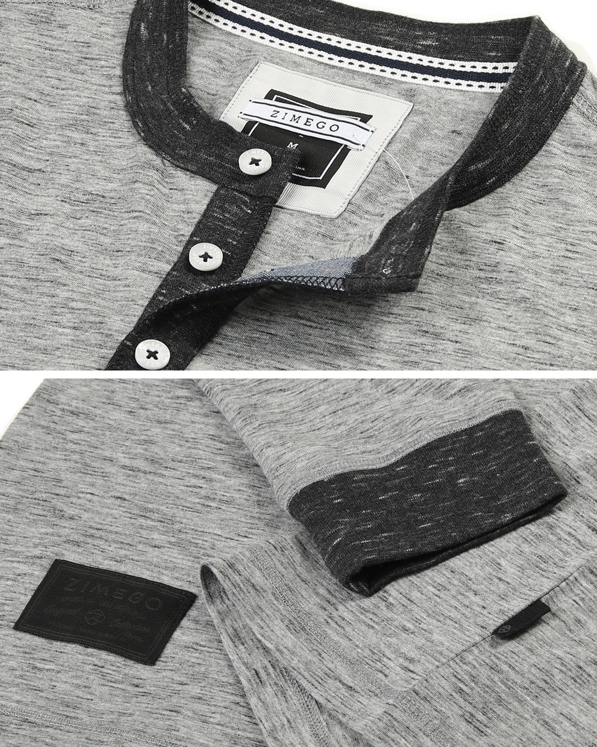 Casual Long Sleeve Henley Basic Lounge Shirts (White/Grey) Pack of 2