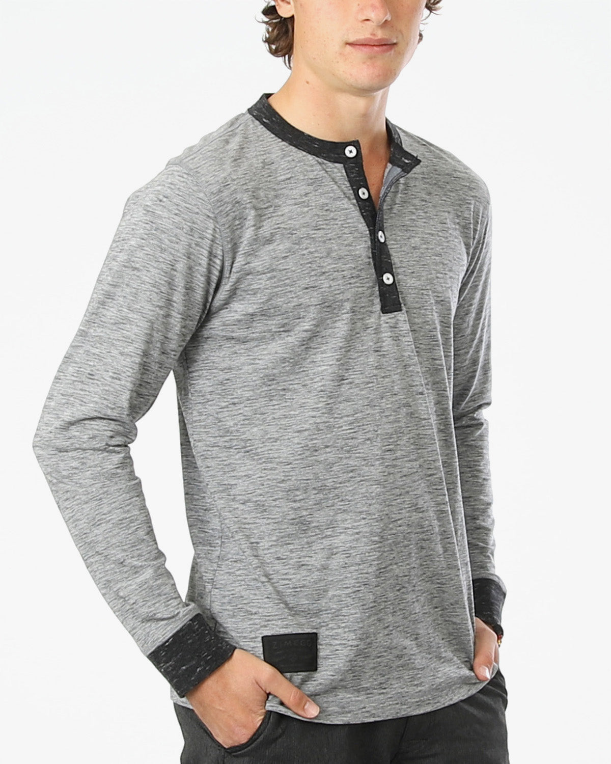 Casual Long Sleeve Henley Basic Lounge Shirts (White/Grey) Pack of 2