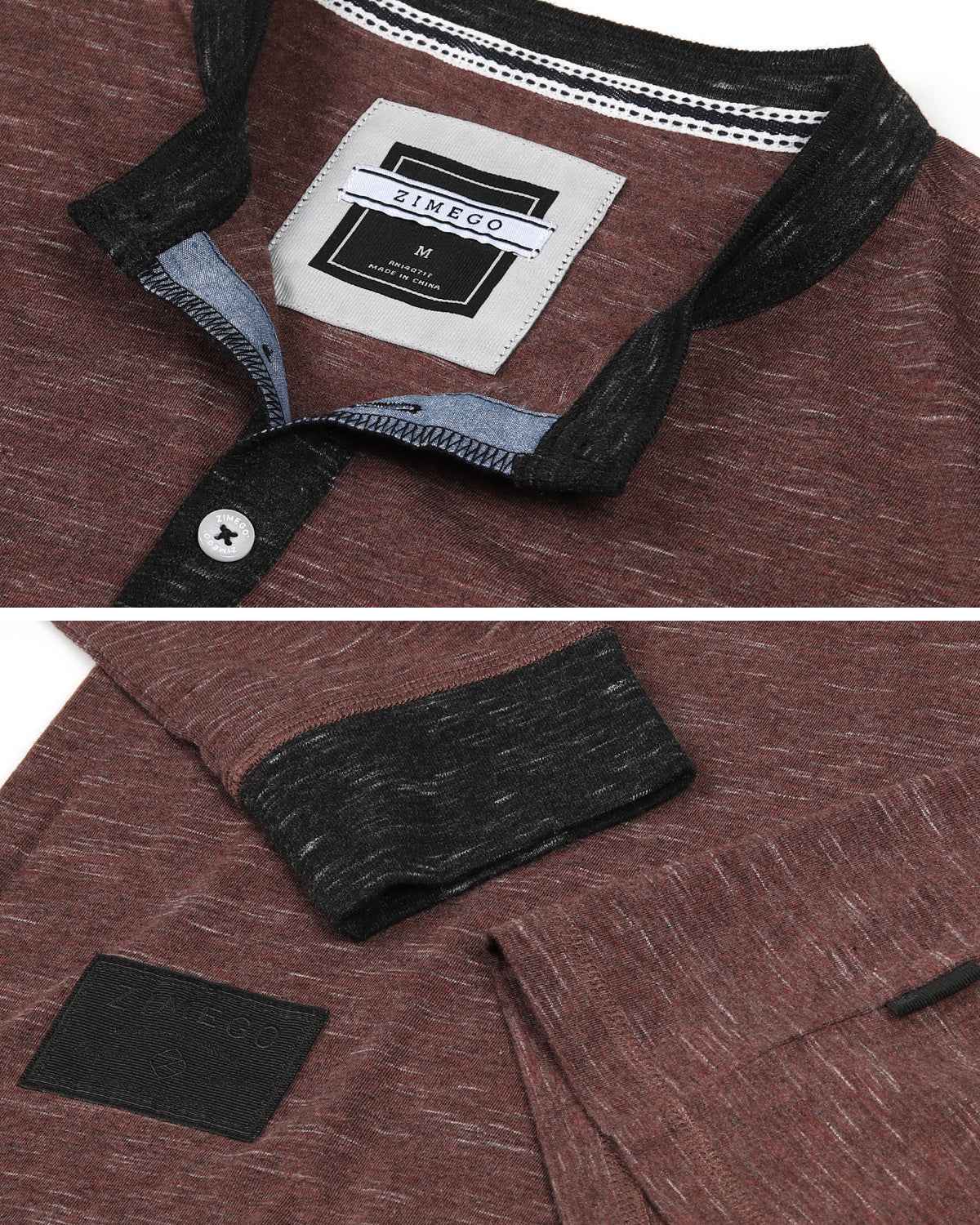 Casual Long Sleeve Henley Basic Lounge Shirts (Maroon)