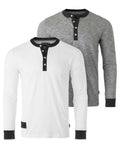 Casual Long Sleeve Henley Basic Lounge Shirts (White/Grey) Pack of 2