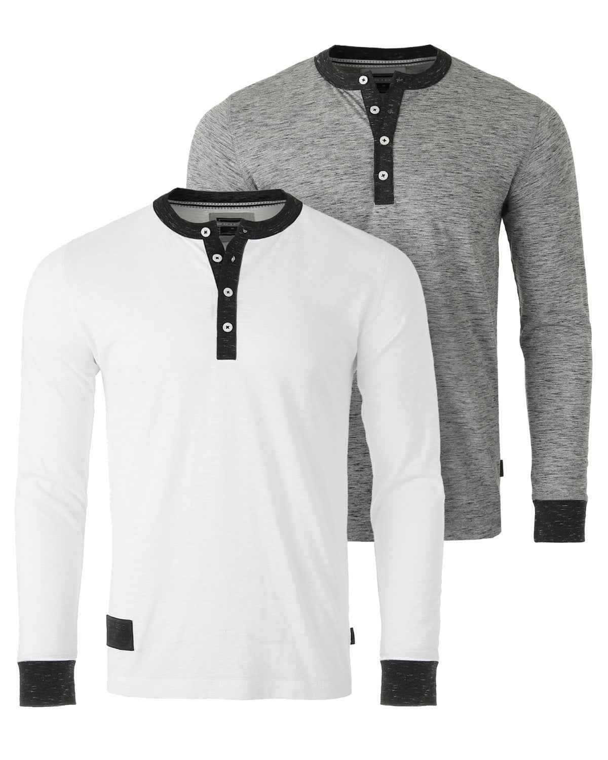 Casual Long Sleeve Henley Basic Lounge Shirts (White/Grey) Pack of 2