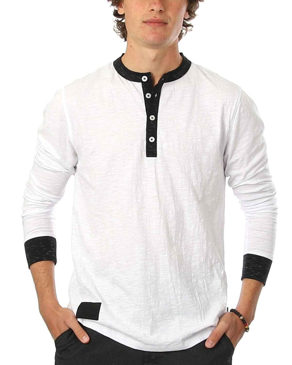 Casual Long Sleeve Henley Basic Lounge Shirts (White/Grey) Pack of 2