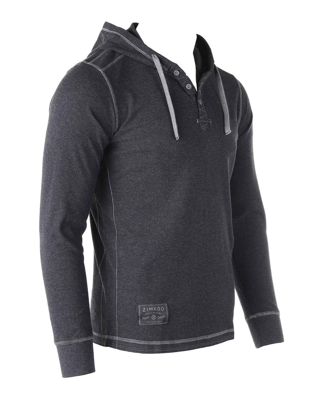 Lightweight Thermal Hoodie Long Sleeve Henley (Charcoal)