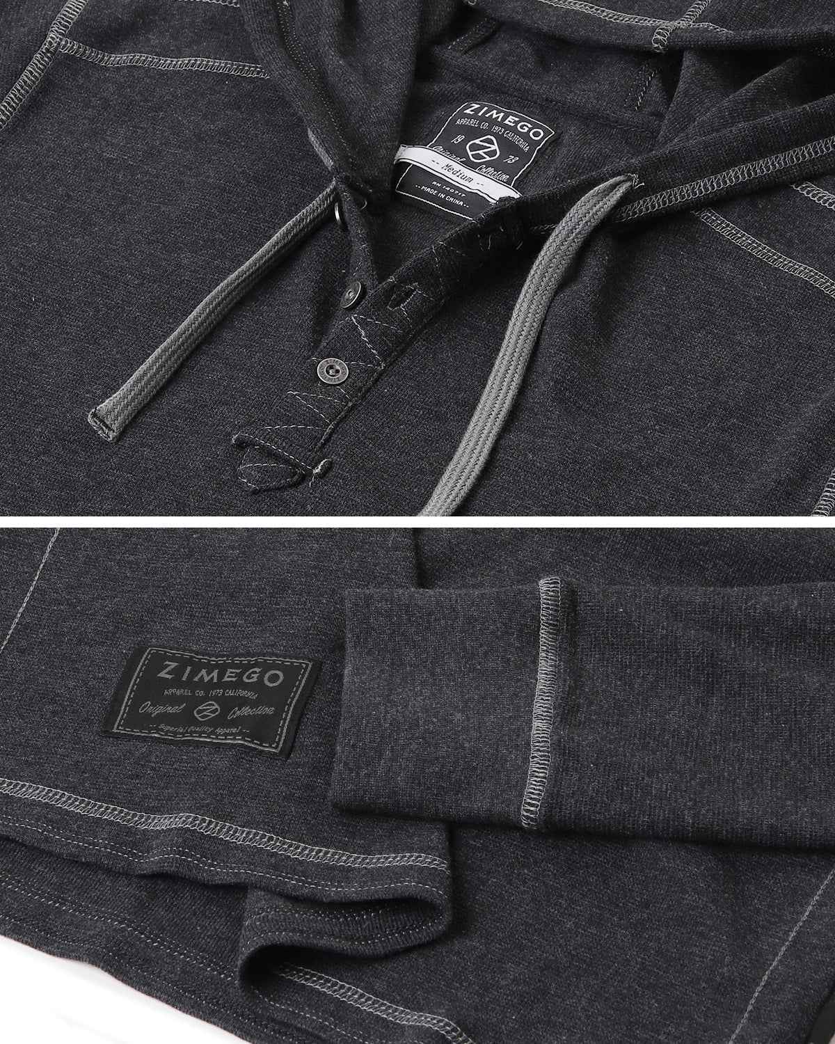 Lightweight Thermal Hoodie Long Sleeve Henley (Charcoal)