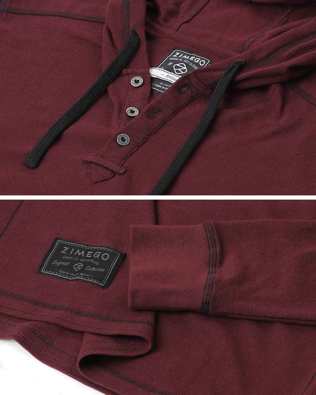 Lightweight Thermal Hoodie Long Sleeve Henley (Maroon)