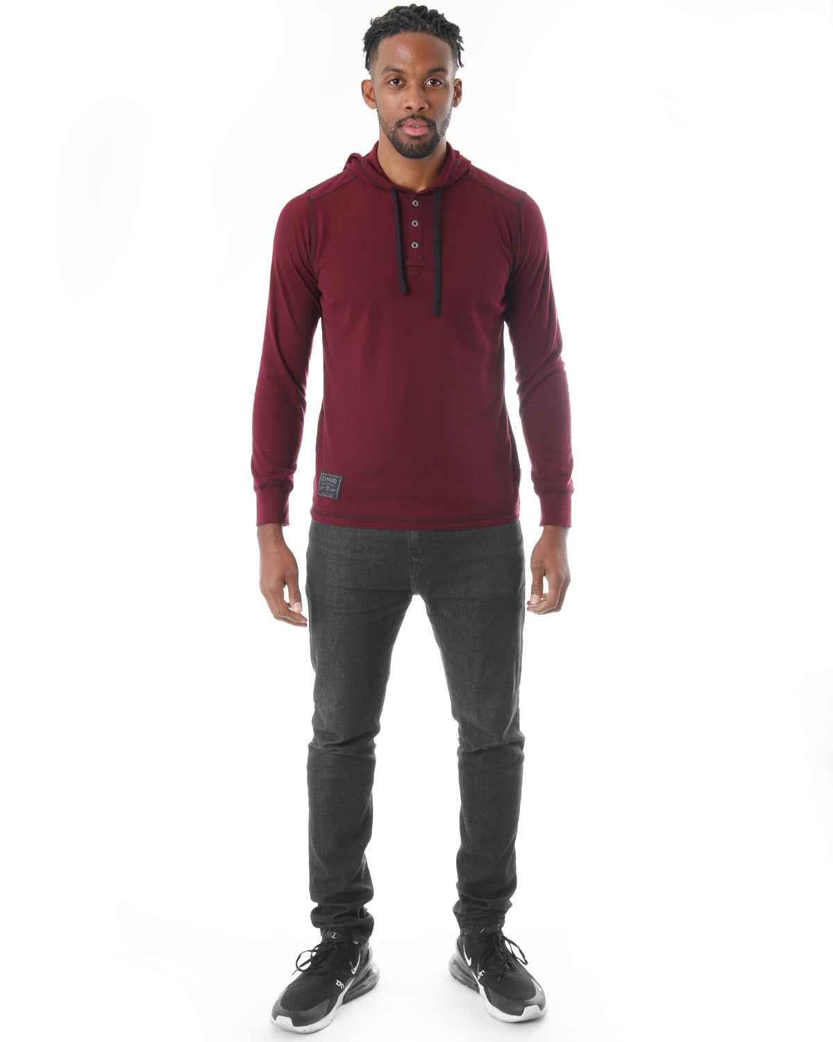 Lightweight Thermal Hoodie Long Sleeve Henley (Maroon)