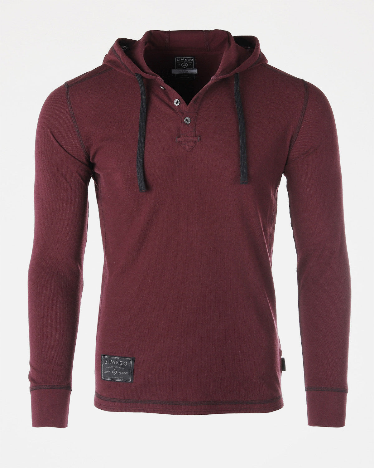 Lightweight Thermal Hoodie Long Sleeve Henley (Maroon)
