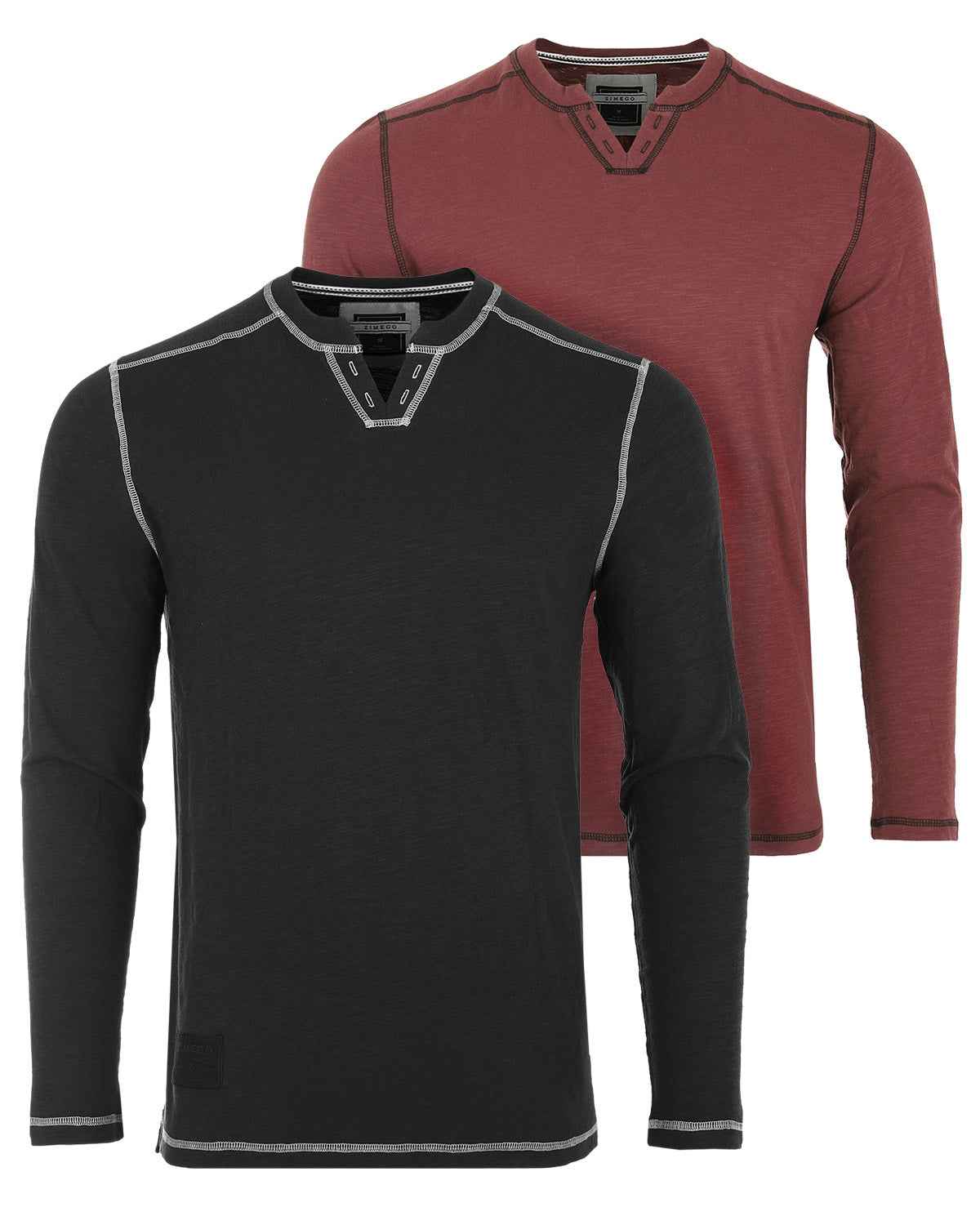 Vintage Long Sleeve Notch V-Neck Henley Casual Shirt