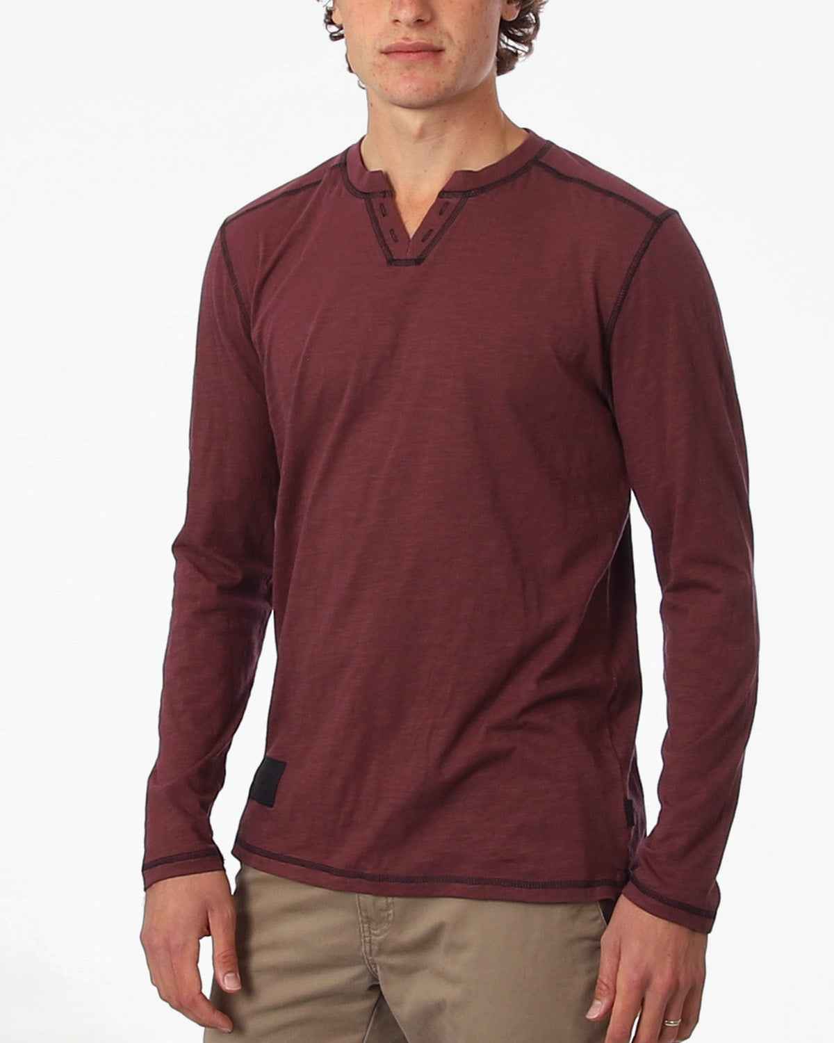 Vintage Long Sleeve Notch V-Neck Henley Casual Shirt