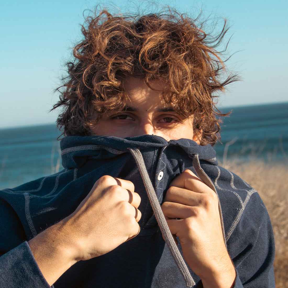 Lightweight Long Sleeve Thermal Hoodie With Arm Pocket (Navy)