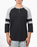 Color Block 3/4 Sleeve Stretch Casual Baseball Button Henley Shirts (Black/Grey)