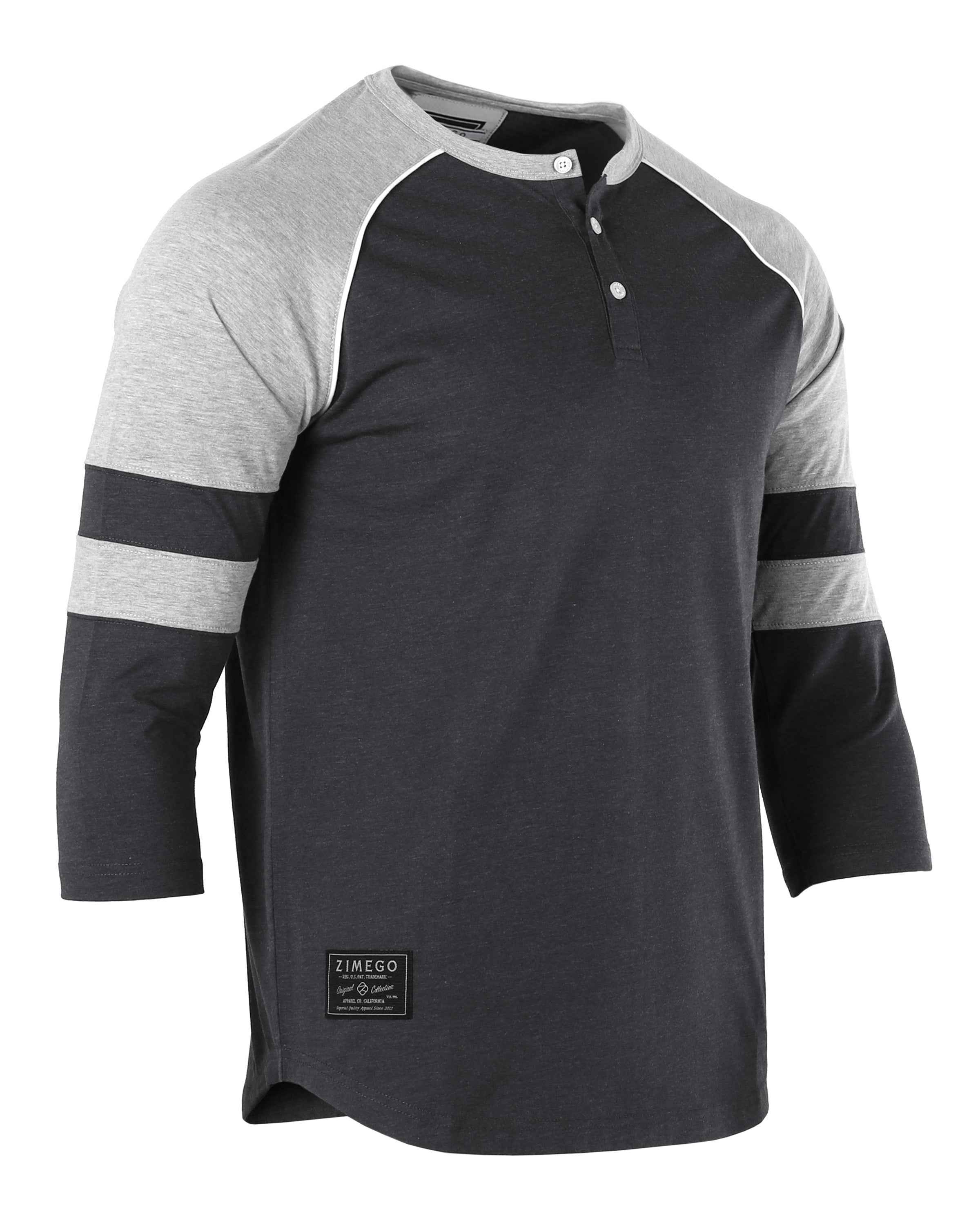 Color Block 3/4 Sleeve Stretch Casual Baseball Button Henley Shirts (Black/Grey)