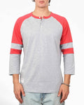 Color Block 3/4 Sleeve Stretch Casual Baseball Button Henley Shirts (Grey/Red)