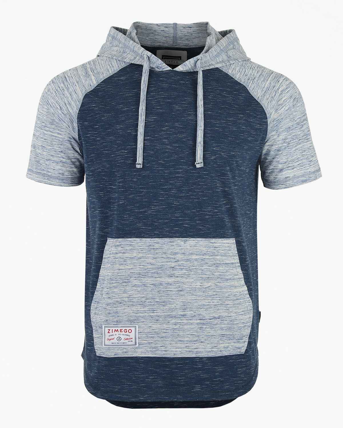 ZIMEGO Men's Short Sleeve Raglan Hoodie Round Bottom Semi Longline T-Shirt