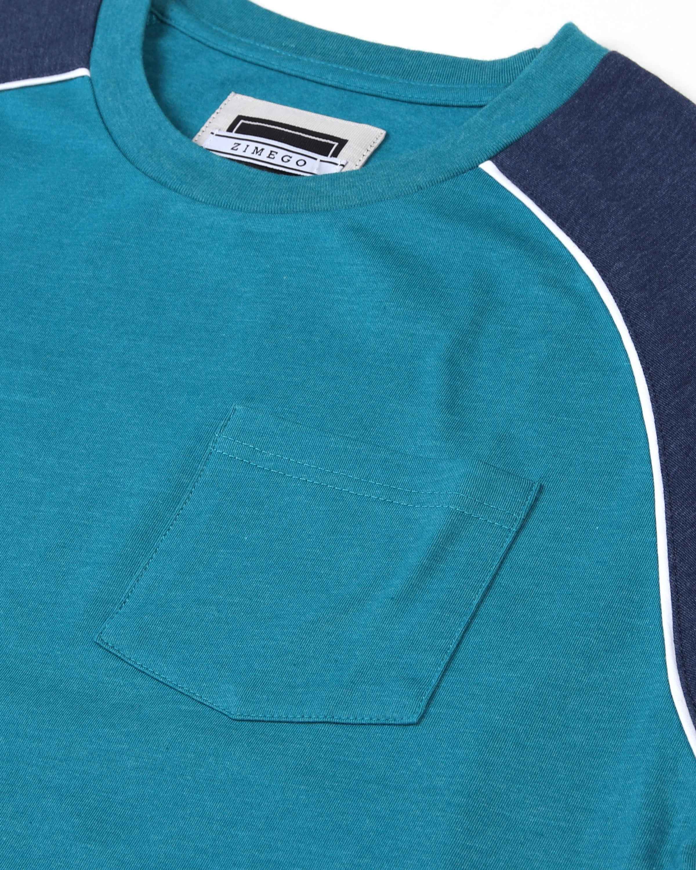 Mens Short Sleeve Raglan Tee - Color Block Retro Casual T-Shirt