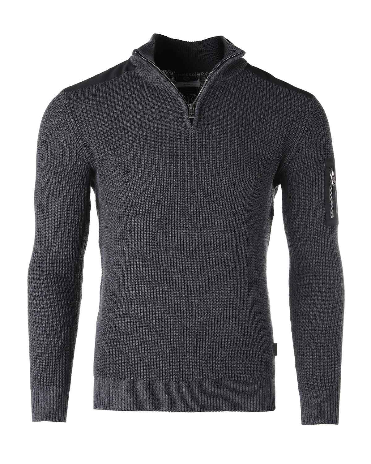 ZIMEGO Mens Long Sleeve Pullover Quarter Zip Mock Neck Polo Sweater with Pocket