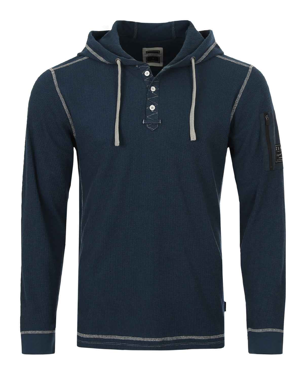 Lightweight Long Sleeve Thermal Hoodie With Arm Pocket (Navy)