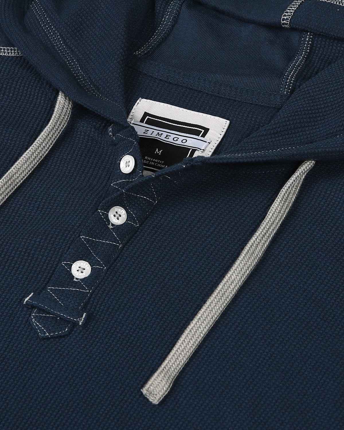 Lightweight Long Sleeve Thermal Hoodie With Arm Pocket (Navy)
