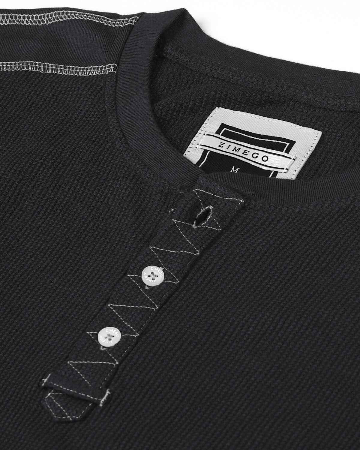 Lightweight Long Sleeve Thermal Henley With Arm Pocket (Black)
