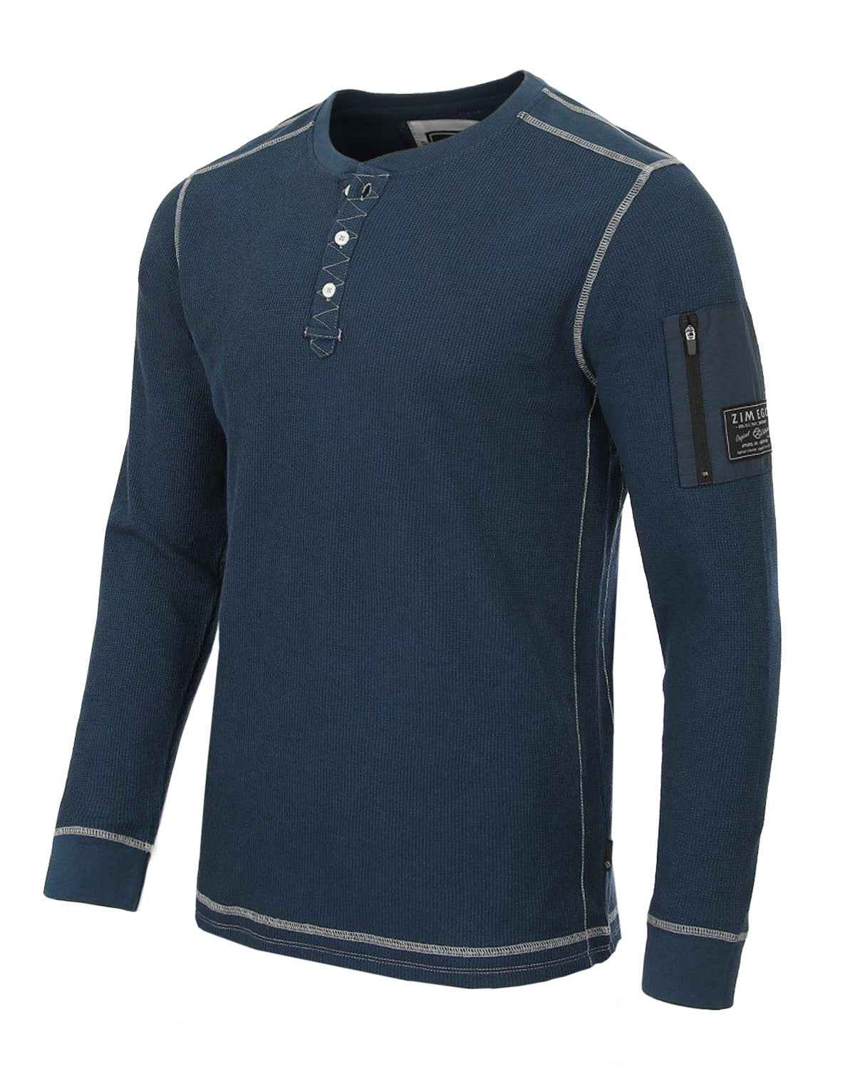 Lightweight Long Sleeve Thermal Henley With Arm Pocket (Navy)