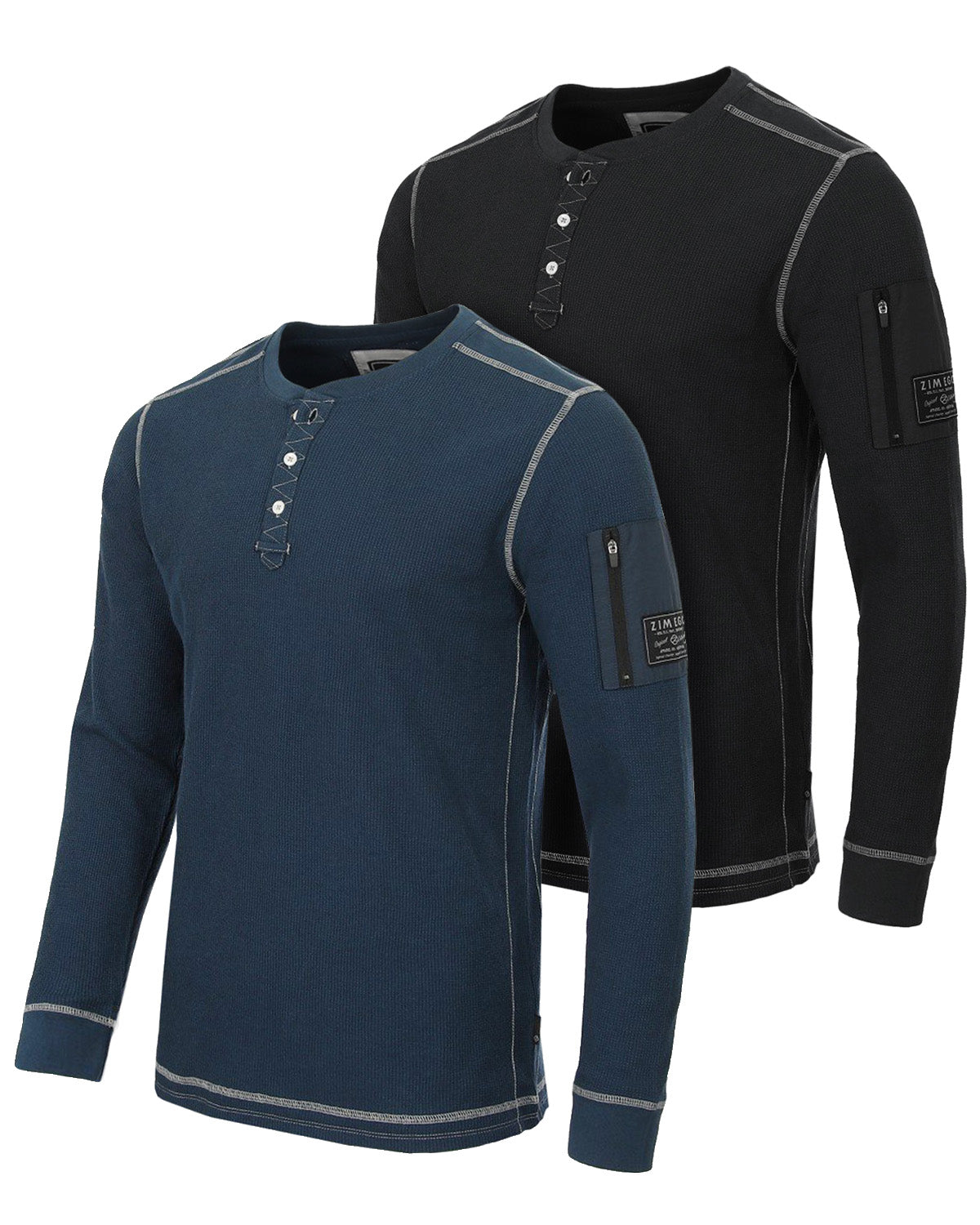 Lightweight Long Sleeve Thermal Henley With Arm Pocket Black Navy Pack of 2