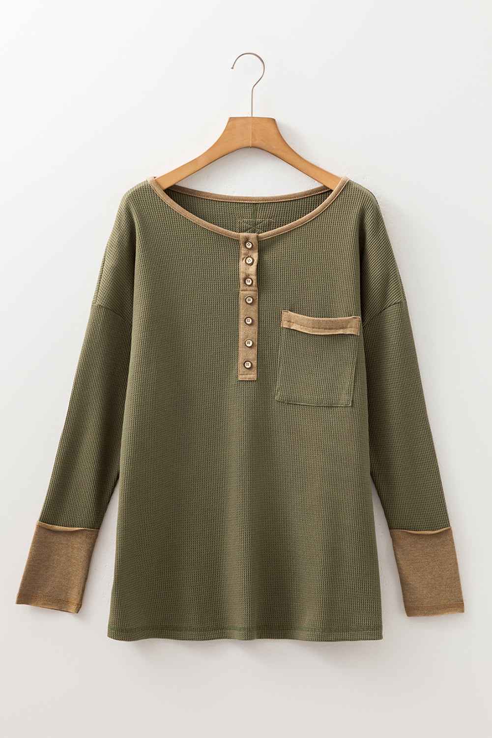 Blake Waffle Textured Tunic Henley Top with Slits