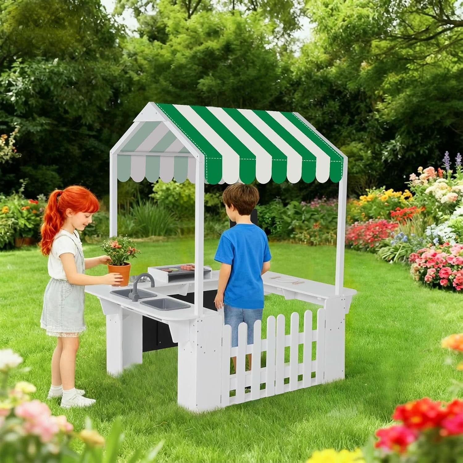 Outdoor Playhouse Mud Kitchen Adventure Playset White