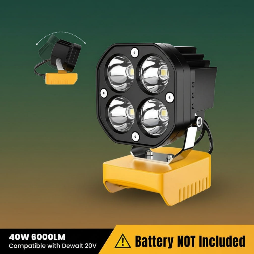 Azocek 18V Cordless LED Work Light – 40W 6000LM Milwaukee Battery Compatible, Adjustable Floodlight for Camping, Construction, Auto Repair & Outdoor Use - PW PitStop