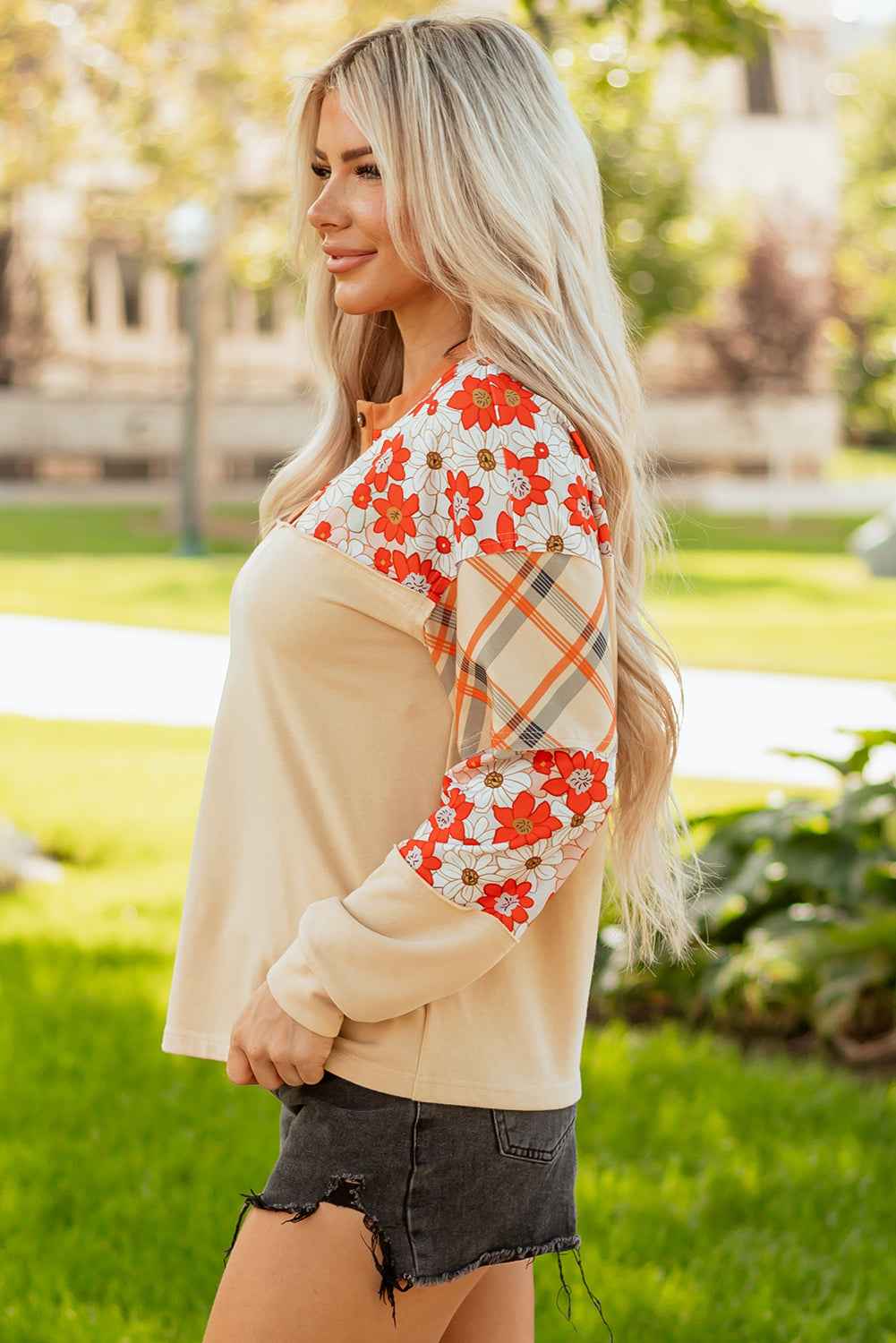 Azari Plaid Patchwork Casual Top