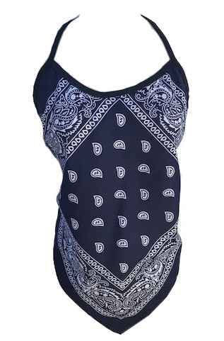 BANDANA BLUE HALTER TOP SCOOP NECK
